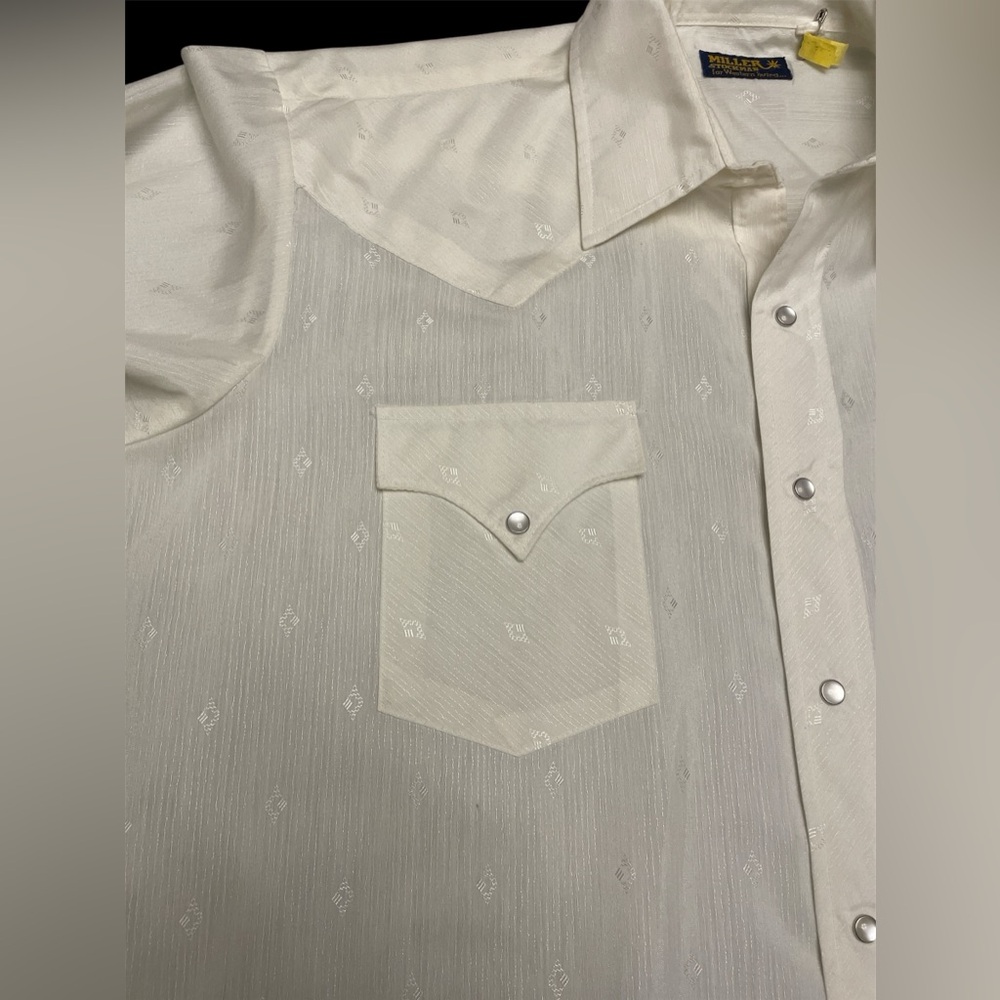 Miller Stockman, White Pearl Snap, Long Sleeve Shirt, Size L